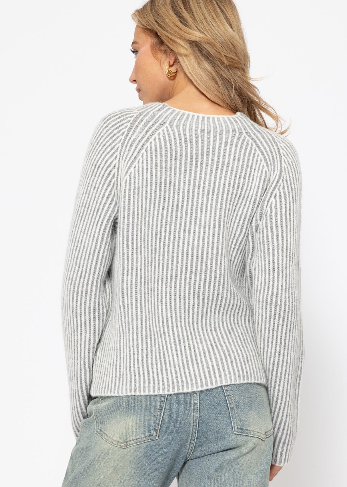 Two-tone ribbed sweater - off-white-grey