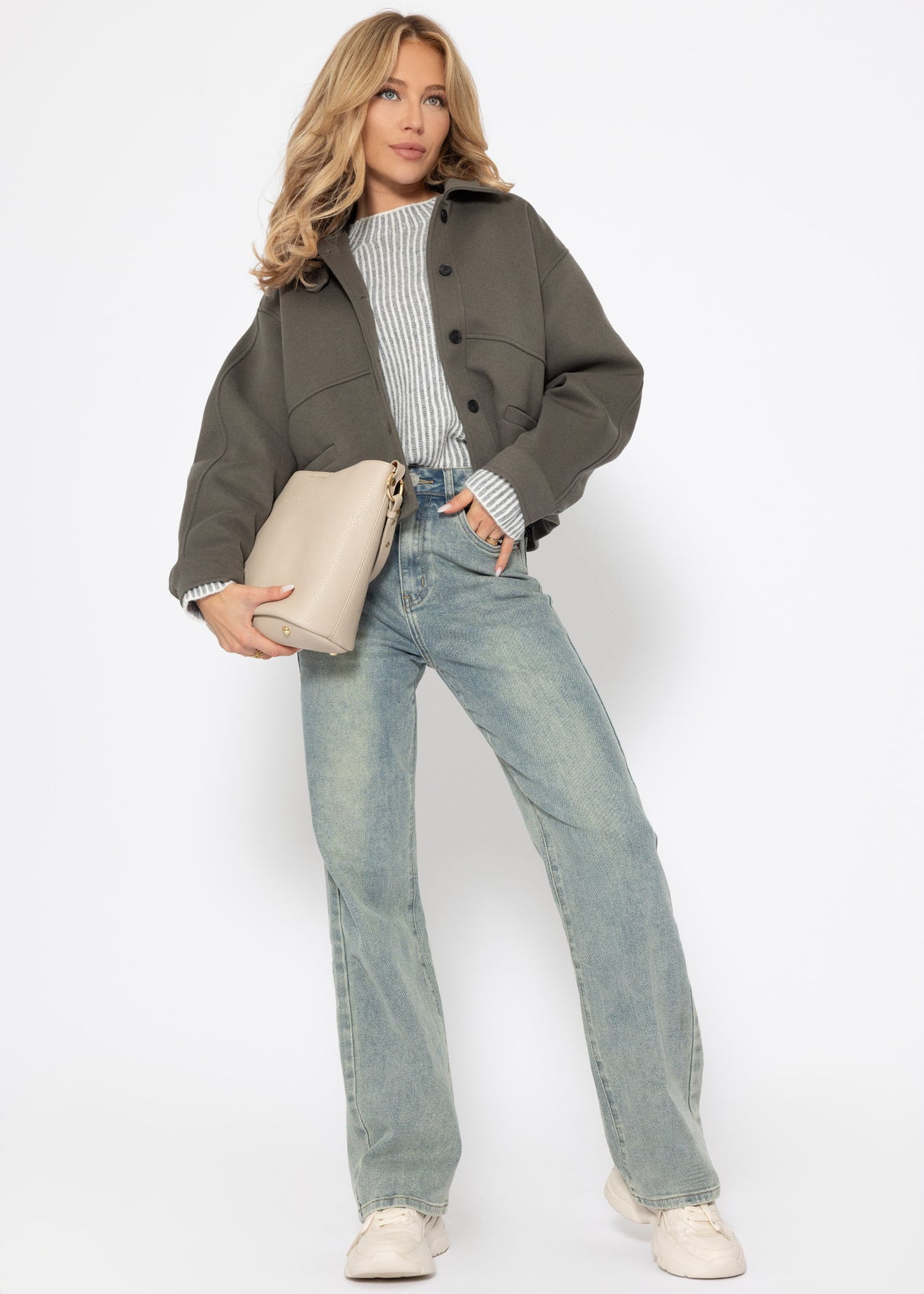 Two-tone ribbed sweater - off-white-grey