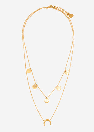 Combined necklace with moon and plate, gold