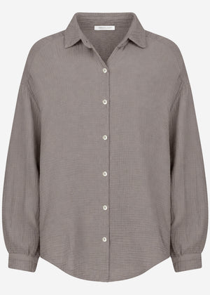 Musselin Bluse oversize, kurz - taupe