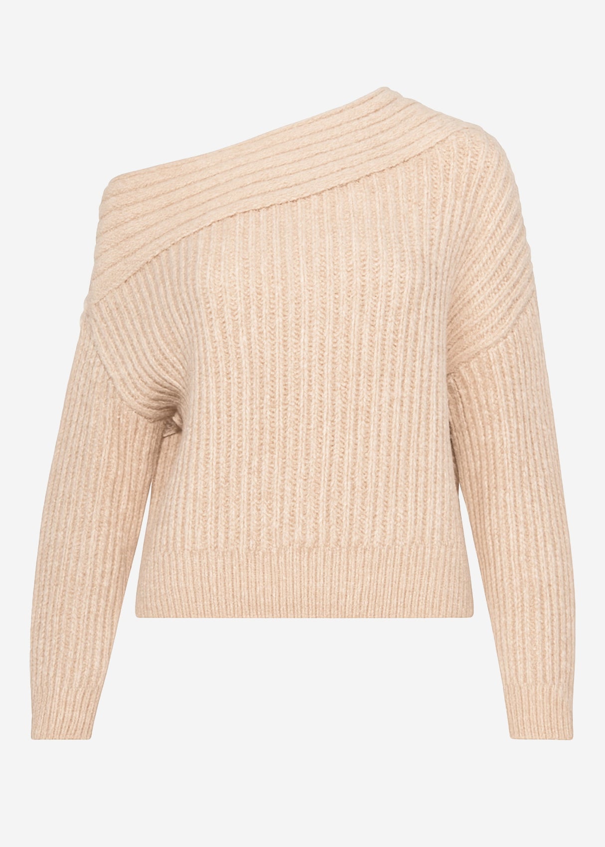 Off-the-shoulder knitted sweater - light beige