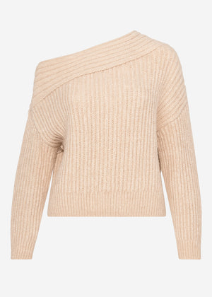 Off-the-shoulder knitted sweater - light beige