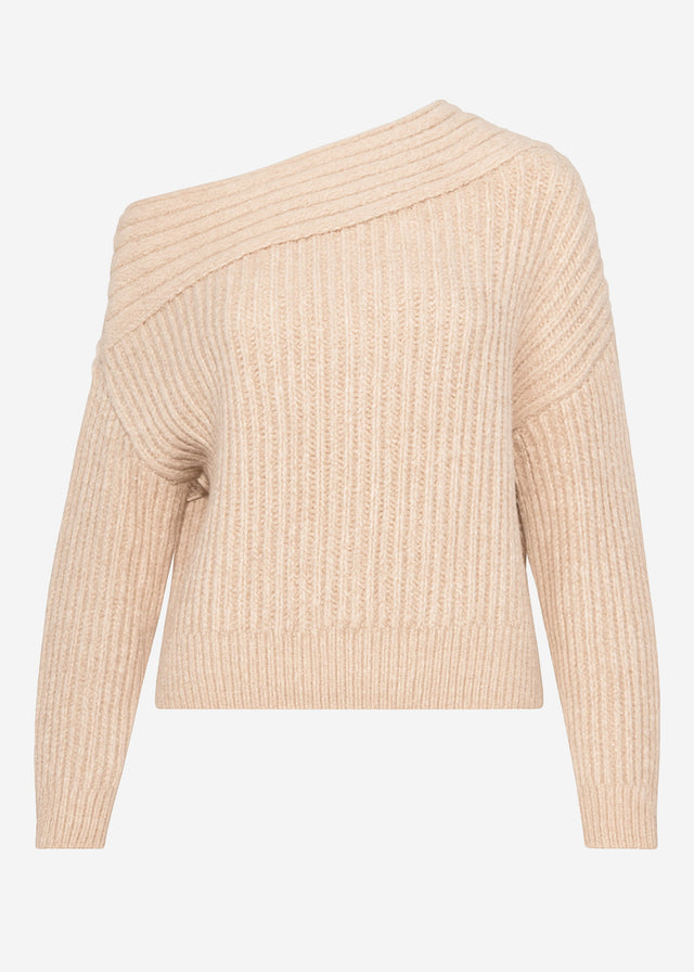 Off-the-shoulder knit jumper - light beige