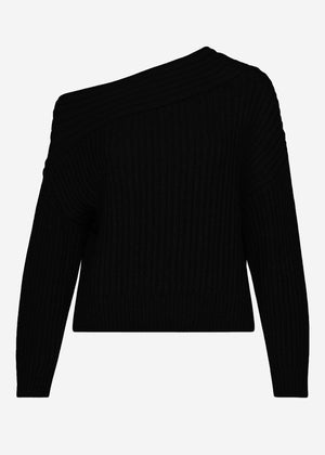 Off-the-shoulder knitted sweater - black