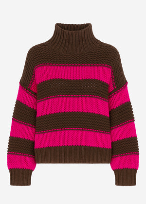 Turtleneck sweater with stripes, khaki-pink