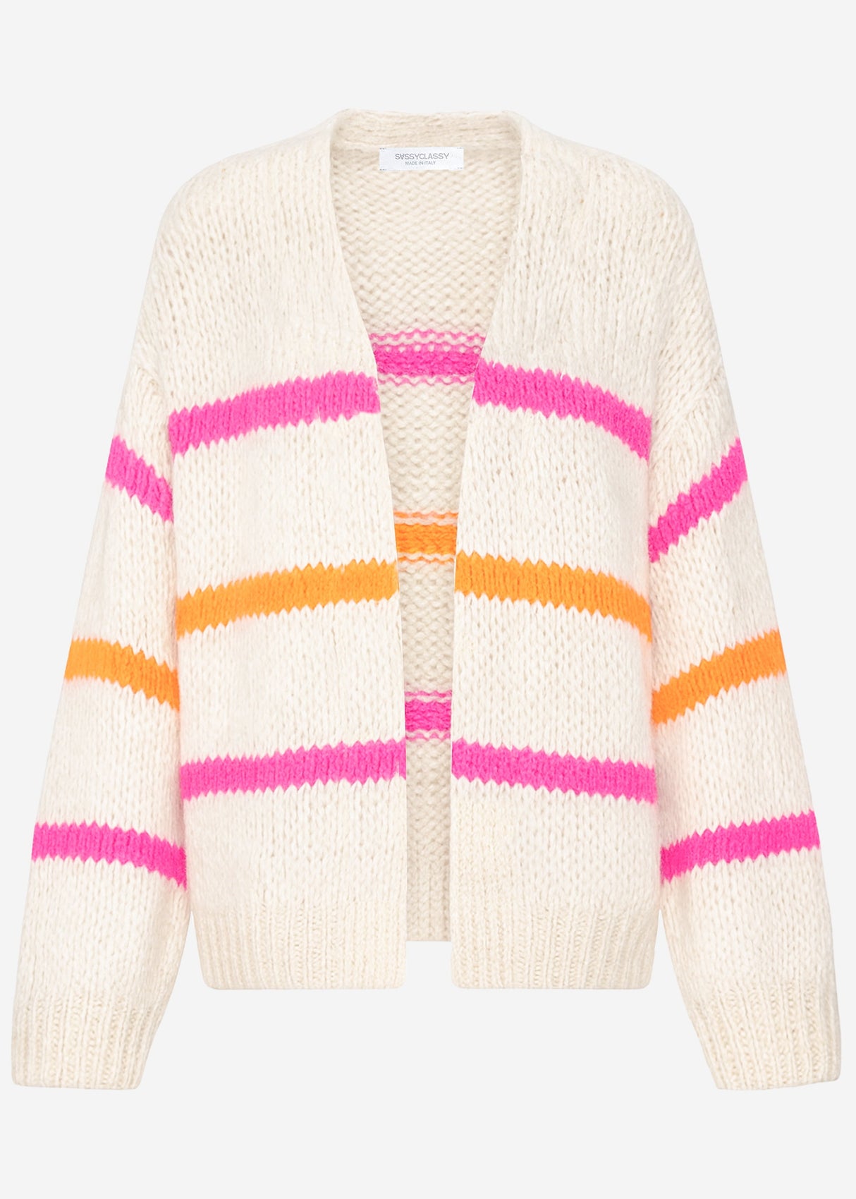 Oversize cardigan with pink and orange stripes, off-white