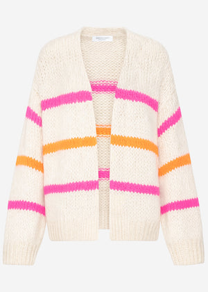 Oversize cardigan with pink and orange stripes, off-white