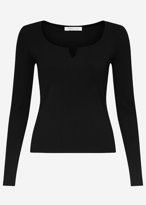 Geripptes Langarmshirt - schwarz