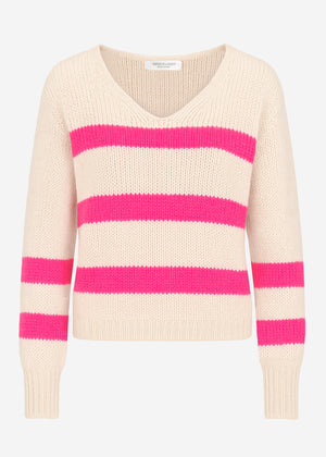 Sweater with pink stripes - light beige