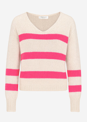 Pullover mit pink Streifen - hellbeige
