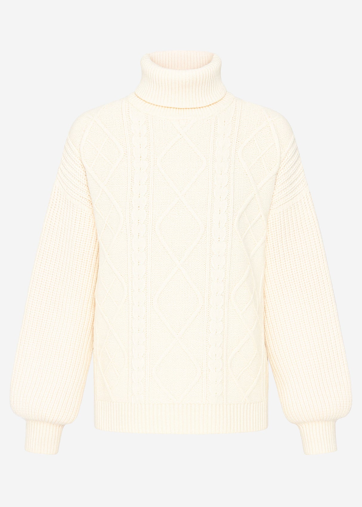 Turtleneck sweater with cable pattern - vanilla yellow