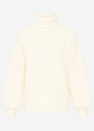 Turtleneck sweater with cable pattern - vanilla yellow