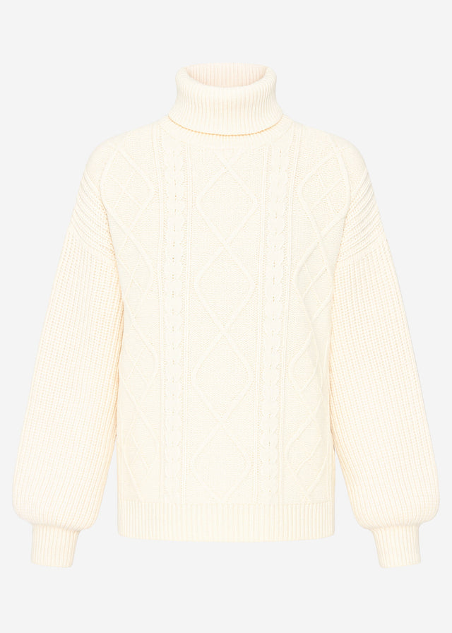 Roll neck jumper with cable knit - vanilla yellow
