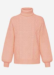 Roll neck jumper with cable knit - rose