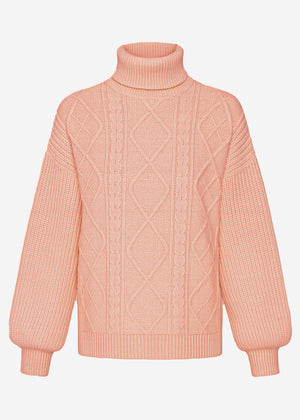 Cable knit turtleneck sweater - pink