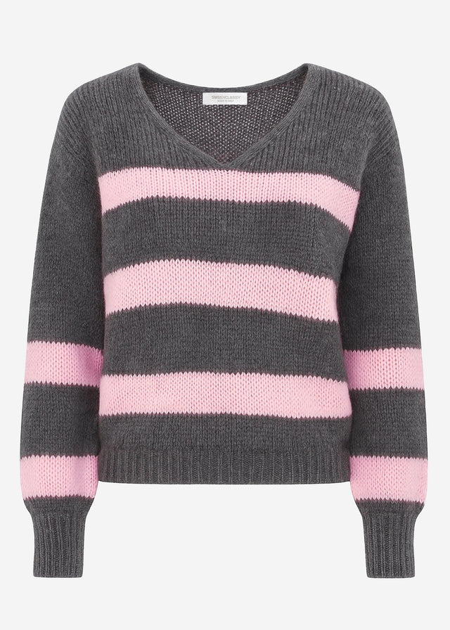 Jumper with rose stripes - grey
