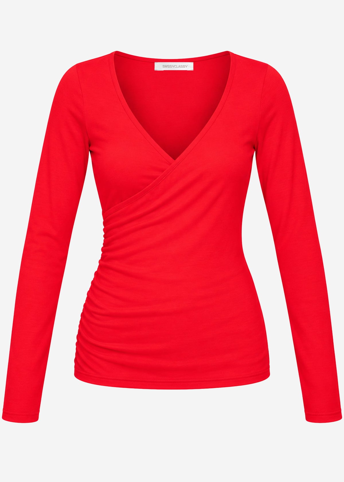 Long-sleeved top with wrap effect - red