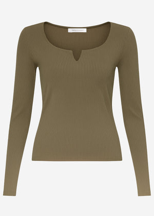 Geripptes Langarmshirt - khaki