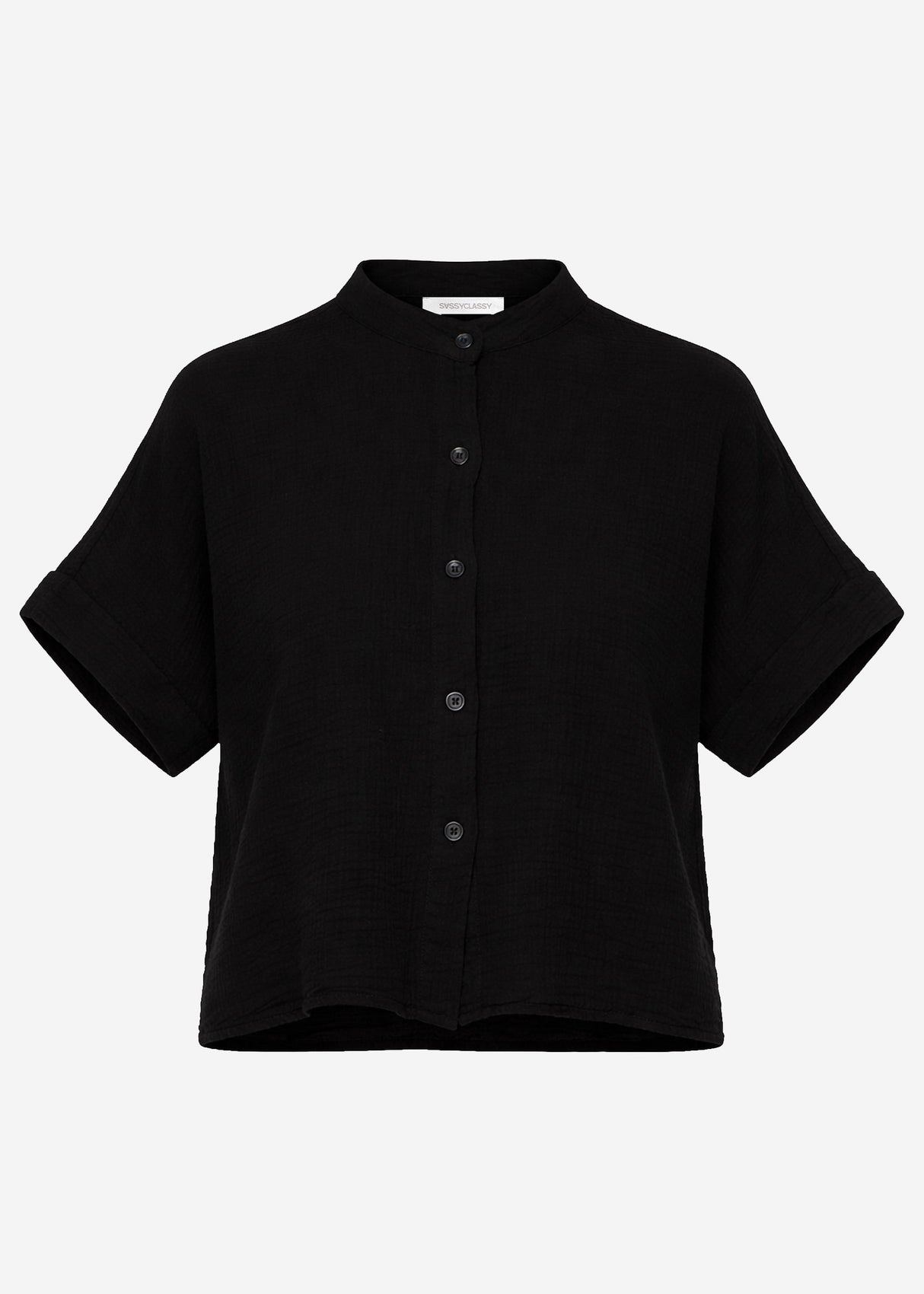 Muslin blouse with short sleeves - black