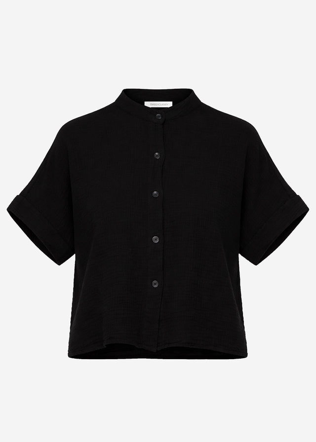 Muslin blouse with short sleeves - black