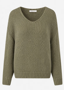 Oversize Pullover mit V-Ausschnitt - khaki
