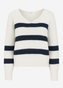 Jumper with dark blue stripes - off-white