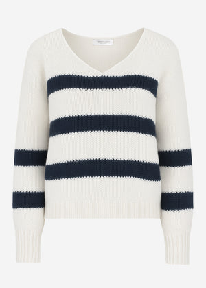 Pullover mit dunkelblauen Streifen - offwhite