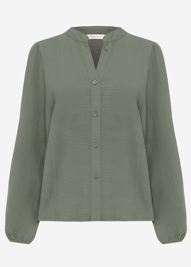 Muslin blouse with batwing sleeves - olive green