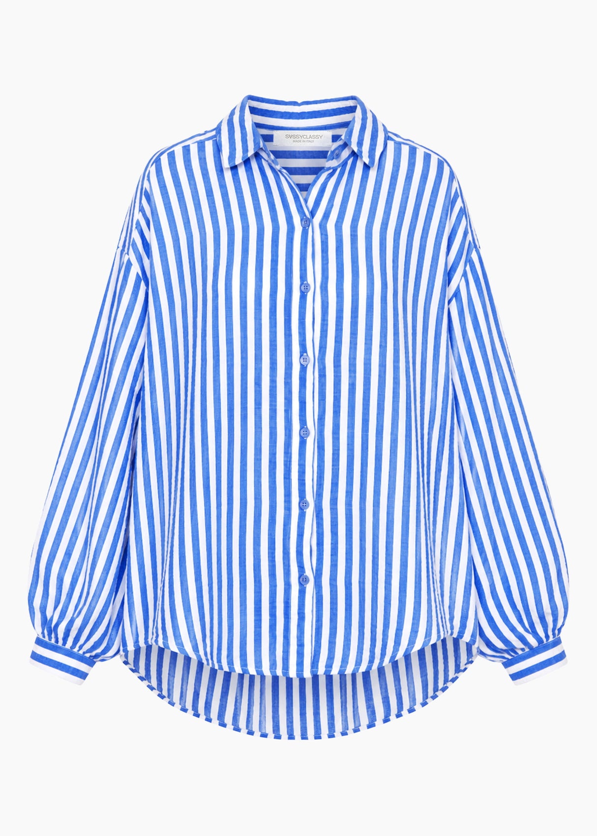 Striped oversized muslin blouse - denim blue