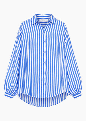 Striped oversized muslin blouse - denim blue