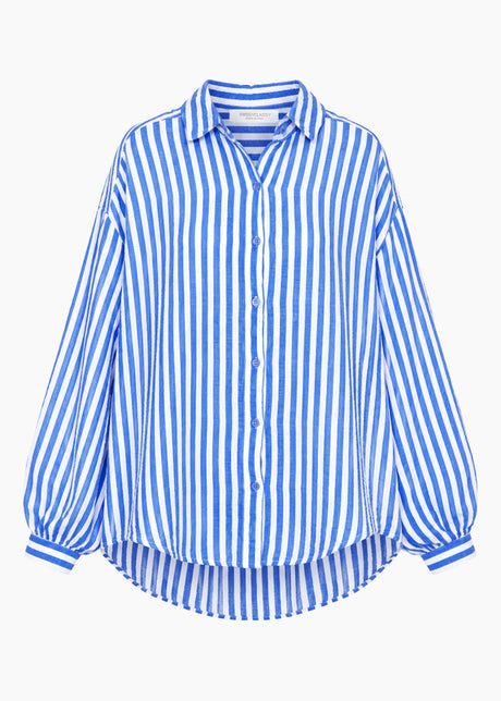 Gestreifte Oversize Musselin Bluse - jeansblau von SASSYCLASSY