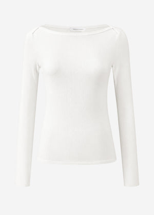 Langarmshirt mit U-Boot Ausschnitt - offwhite