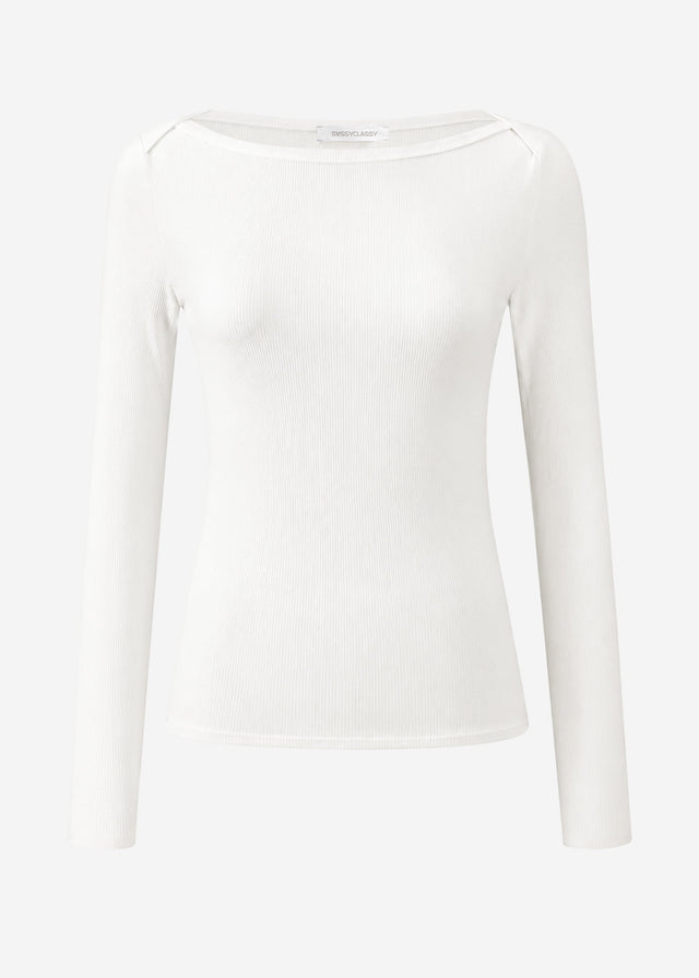 Langarmshirt mit U-Boot Ausschnitt - offwhite