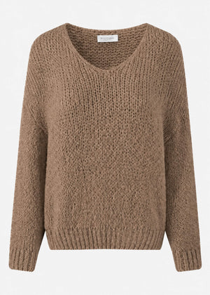 Oversize Pullover mit V-Ausschnitt - hellbraun