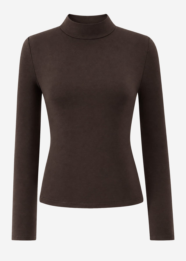 Long-sleeved top with roll neck - brown