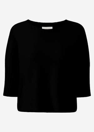 Short-sleeved crop sweater - black