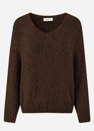Oversize Pullover mit V-Ausschnitt - braun