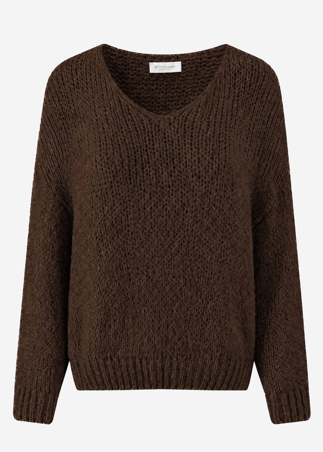 Oversize Pullover mit V-Ausschnitt - braun