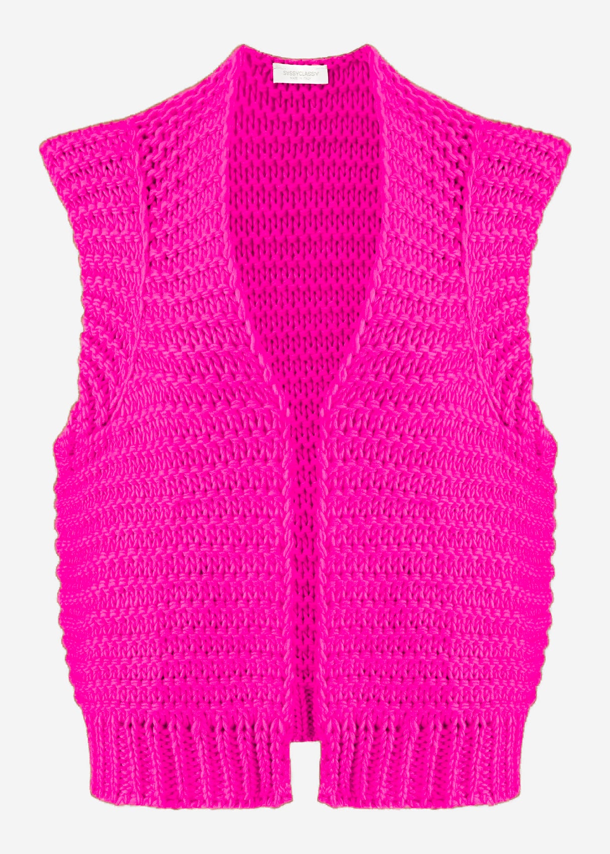 Sleeveless knitted vest with structured shoulders - pink