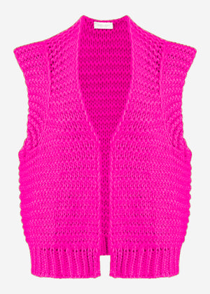 Sleeveless knitted vest with structured shoulders - pink