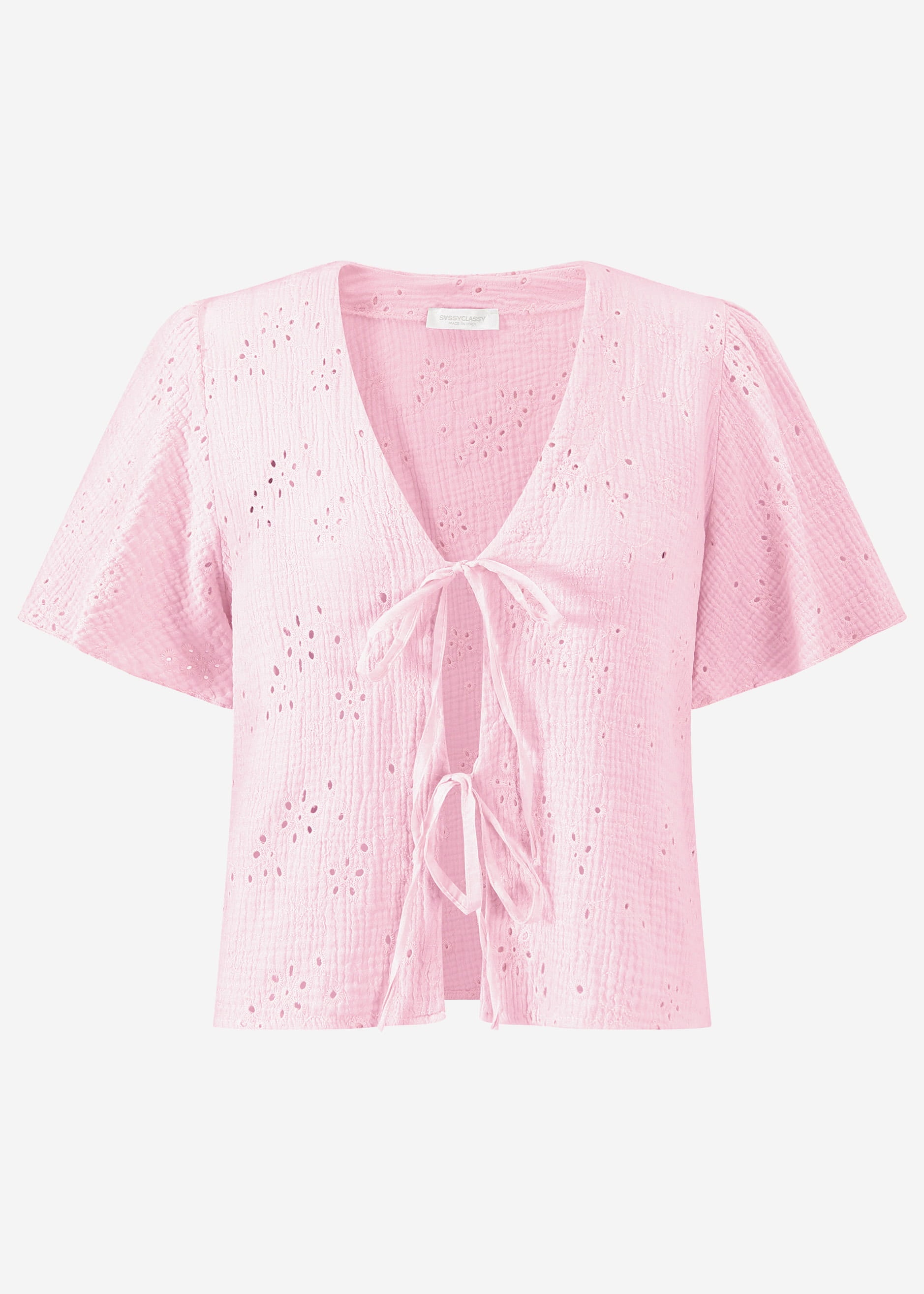 Bibiy. BERYL KNIT BLOUSE ピンク Muslin tie-up blouse with eyelet embroidery - baby pink – SASSYCLASSY