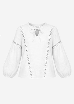 Bluse aus Musselin mit Spitzeneinsatz - weiß
