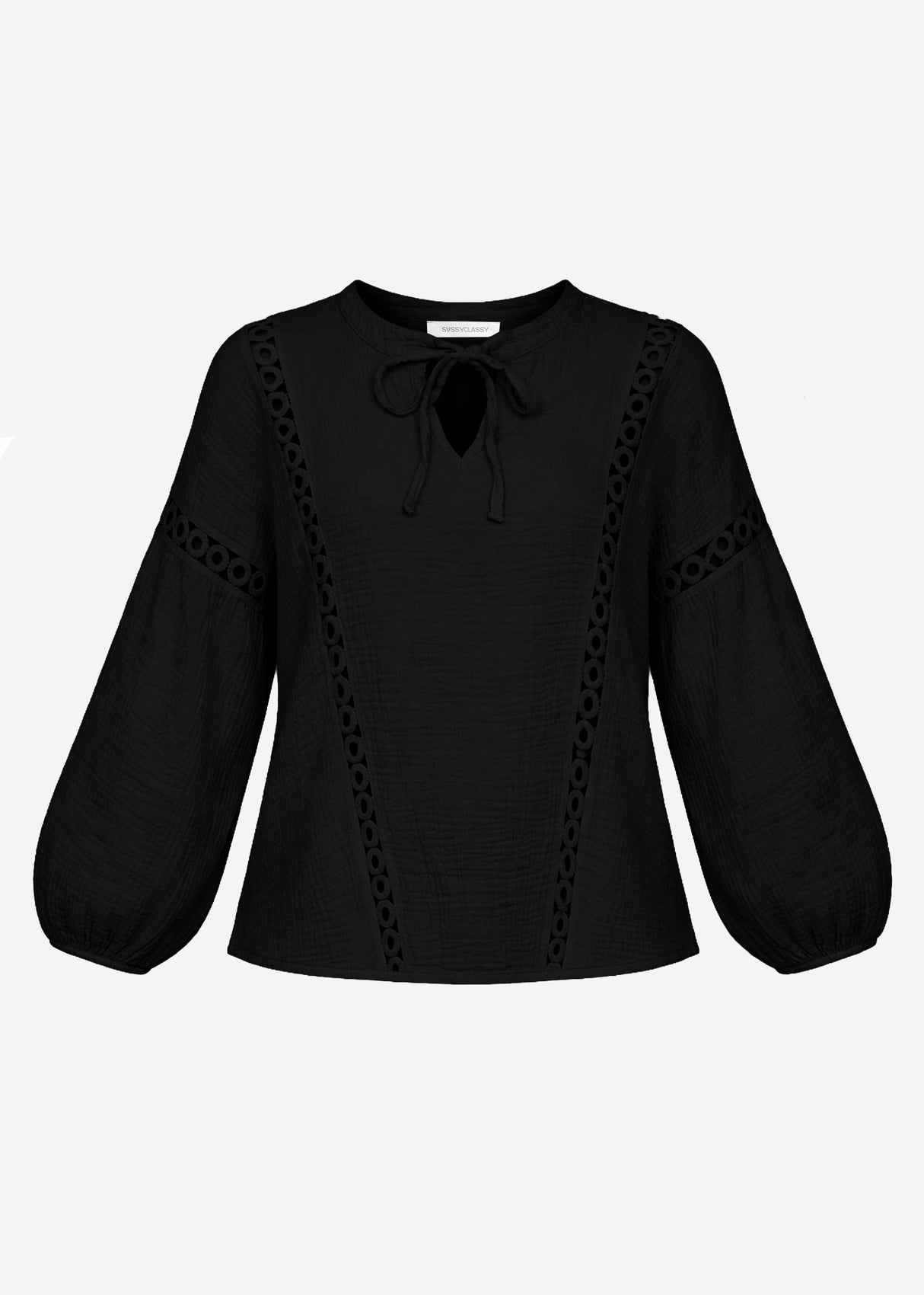Bluse aus Musselin mit Spitzeneinsatz - schwarz