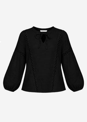 Bluse aus Musselin mit Spitzeneinsatz - schwarz