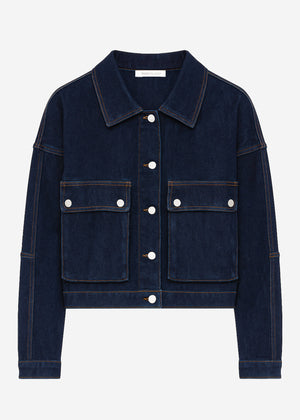 Denim jacket with patch pockets - dark blue