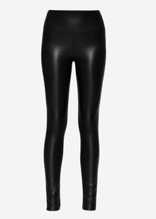 High-Rise Lederleggings mit breitem Bund - schwarz