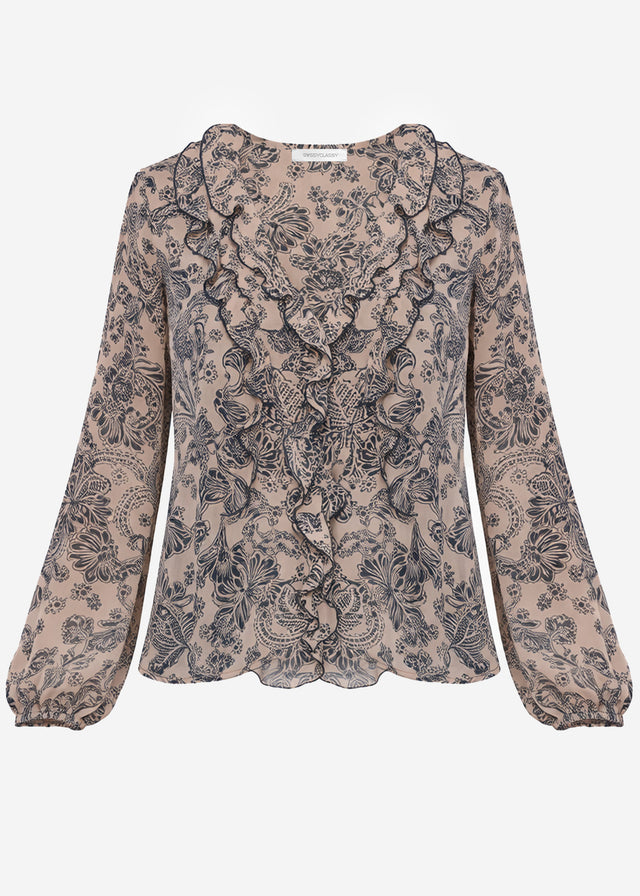 Leichte Bluse mit Rüschen - beige