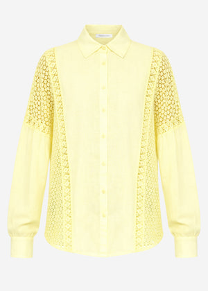 Linen blouse with lace - butter yellow