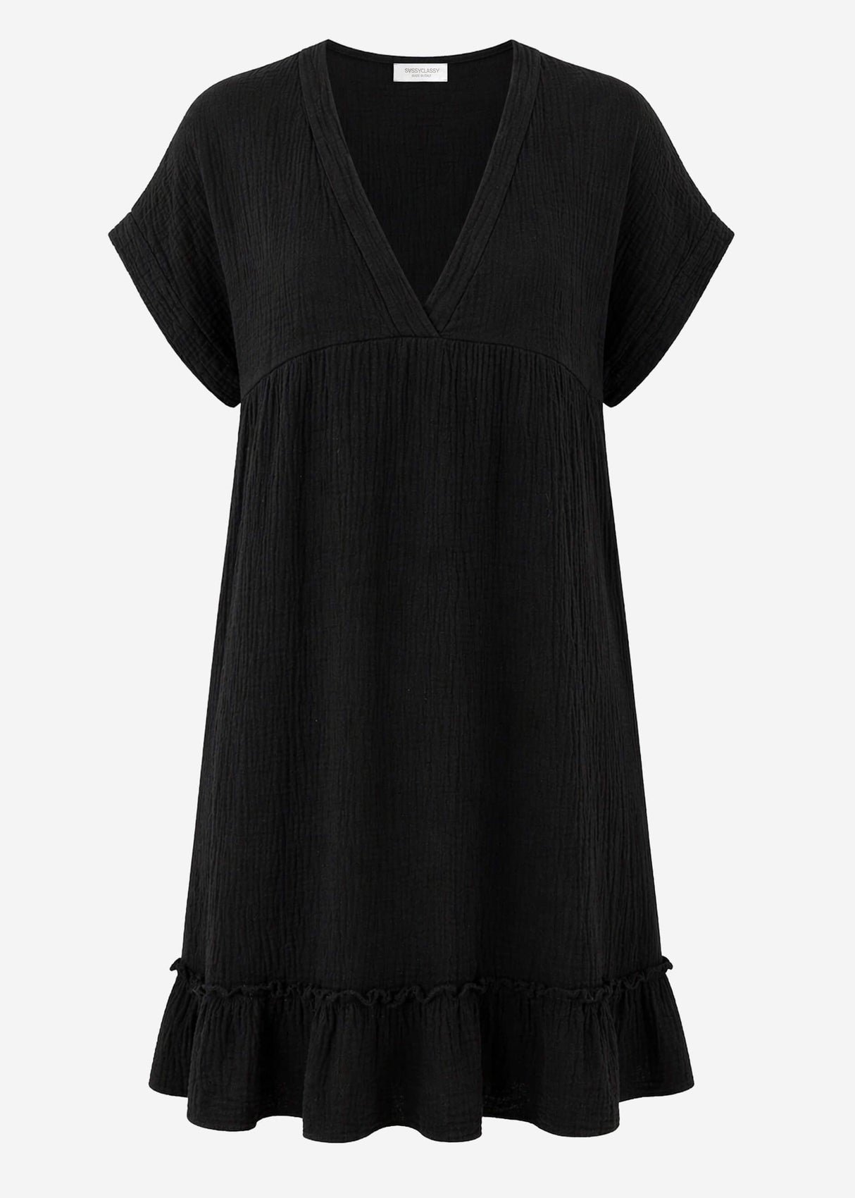 Muslin dress with V-neck - black