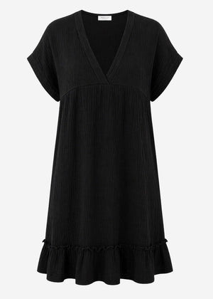 Muslin dress with V-neck - black